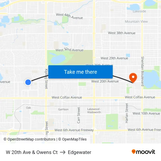 W 20th Ave & Owens Ct to Edgewater map