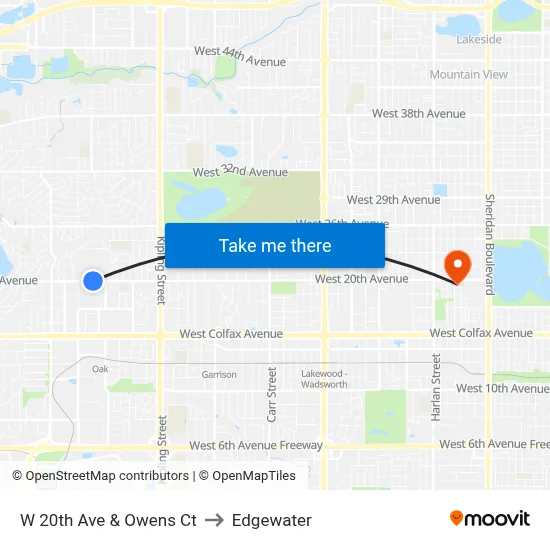 W 20th Ave & Owens Ct to Edgewater map