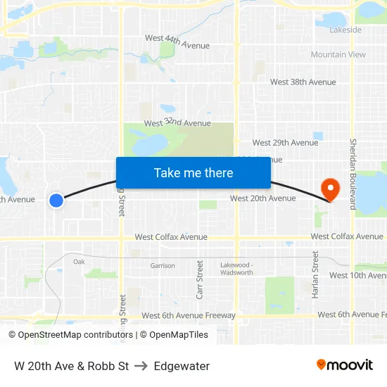 W 20th Ave & Robb St to Edgewater map