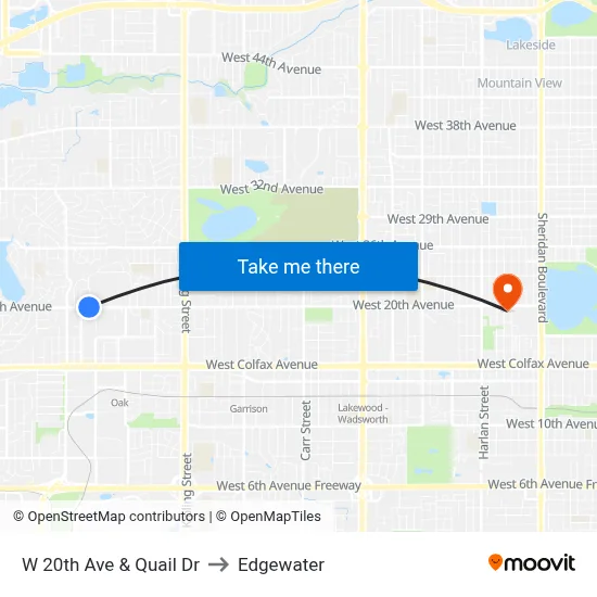 W 20th Ave & Quail Dr to Edgewater map