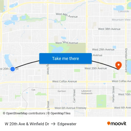 W 20th Ave & Winfield Dr to Edgewater map