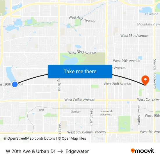 W 20th Ave & Urban Dr to Edgewater map