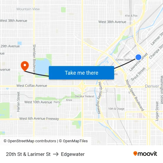 20th St & Larimer St to Edgewater map