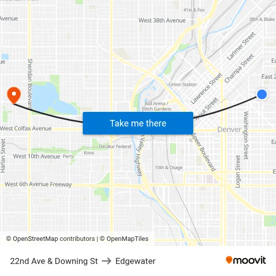 22nd Ave & Downing St to Edgewater map