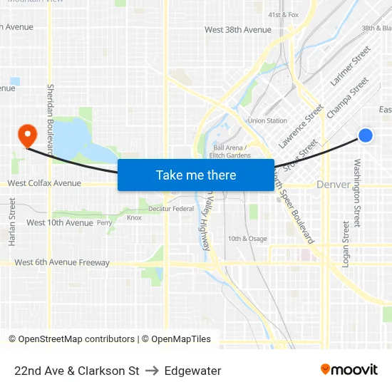 22nd Ave & Clarkson St to Edgewater map