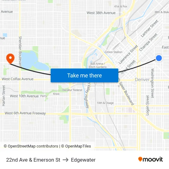 22nd Ave & Emerson St to Edgewater map