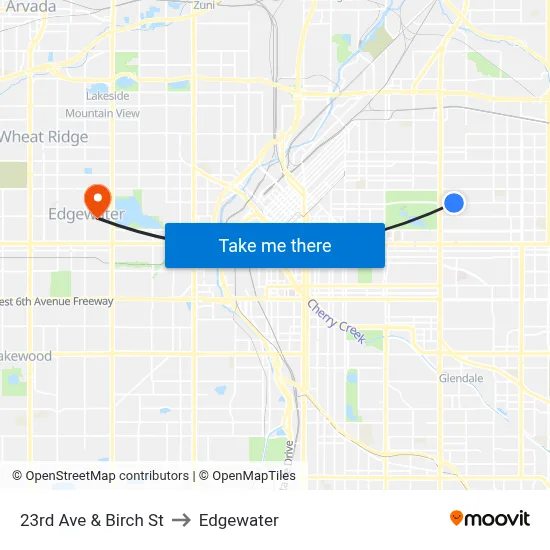 23rd Ave & Birch St to Edgewater map