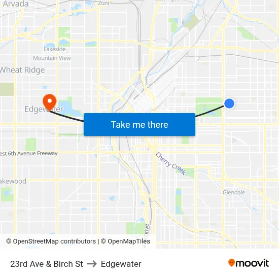 23rd Ave & Birch St to Edgewater map