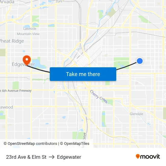 23rd Ave & Elm St to Edgewater map