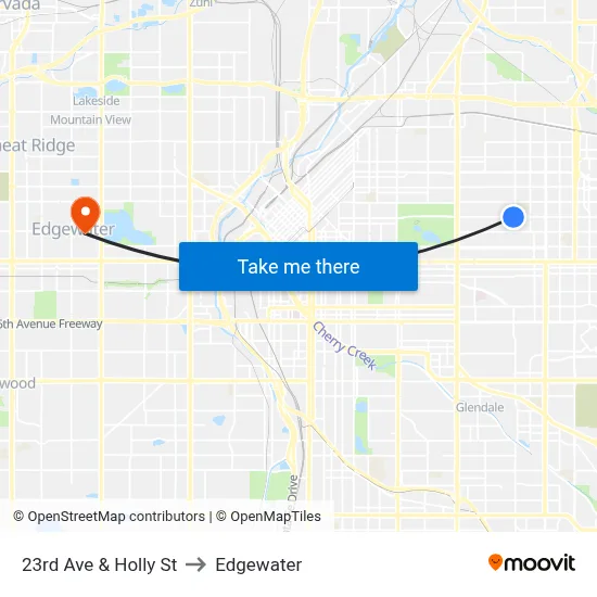 23rd Ave & Holly St to Edgewater map