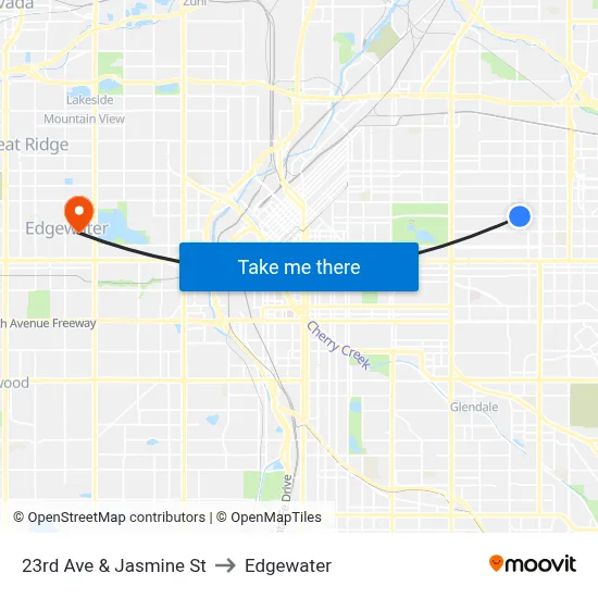 23rd Ave & Jasmine St to Edgewater map