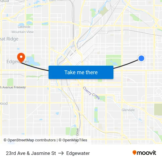 23rd Ave & Jasmine St to Edgewater map
