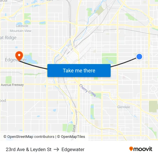 23rd Ave & Leyden St to Edgewater map