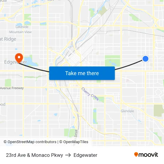 23rd Ave & Monaco Pkwy to Edgewater map