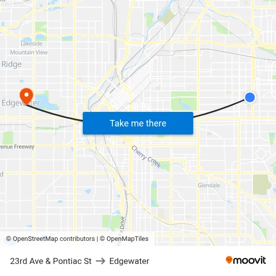 23rd Ave & Pontiac St to Edgewater map
