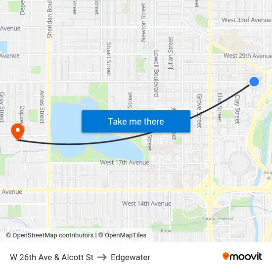 W 26th Ave & Alcott St to Edgewater map