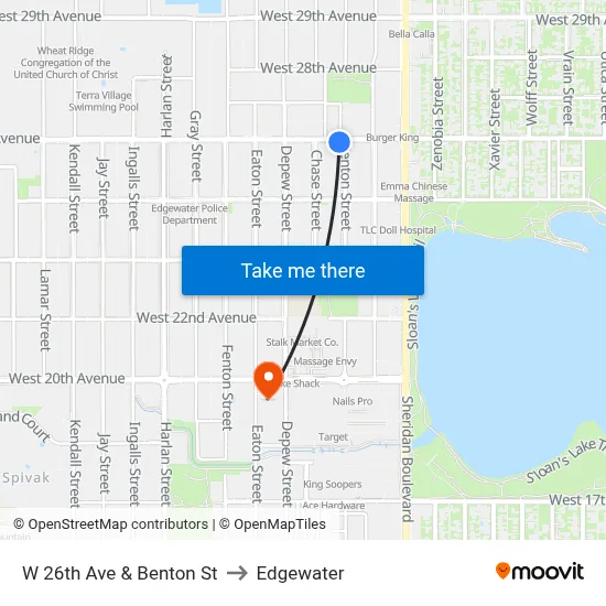 W 26th Ave & Benton St to Edgewater map