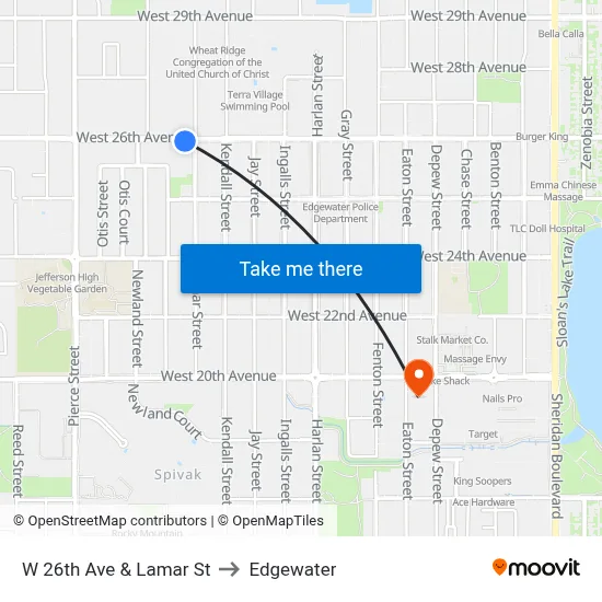 W 26th Ave & Lamar St to Edgewater map
