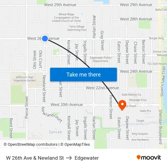 W 26th Ave & Newland St to Edgewater map