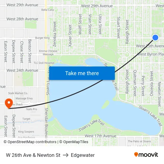 W 26th Ave & Newton St to Edgewater map