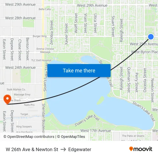W 26th Ave & Newton St to Edgewater map