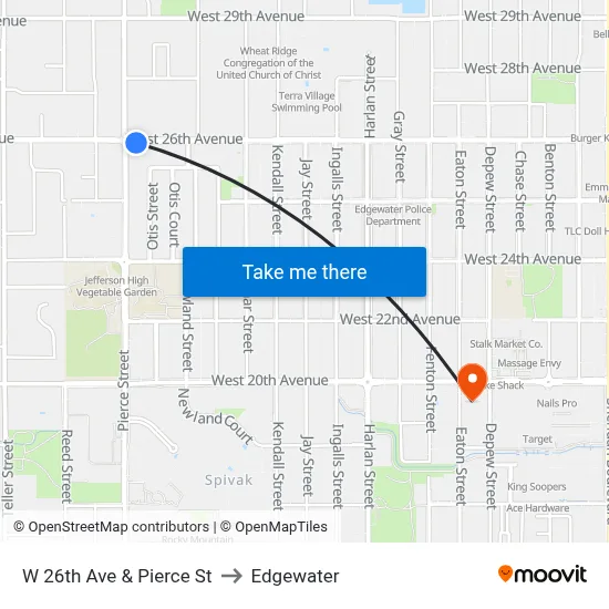 W 26th Ave & Pierce St to Edgewater map