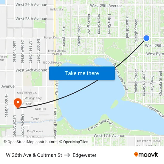 W 26th Ave & Quitman St to Edgewater map