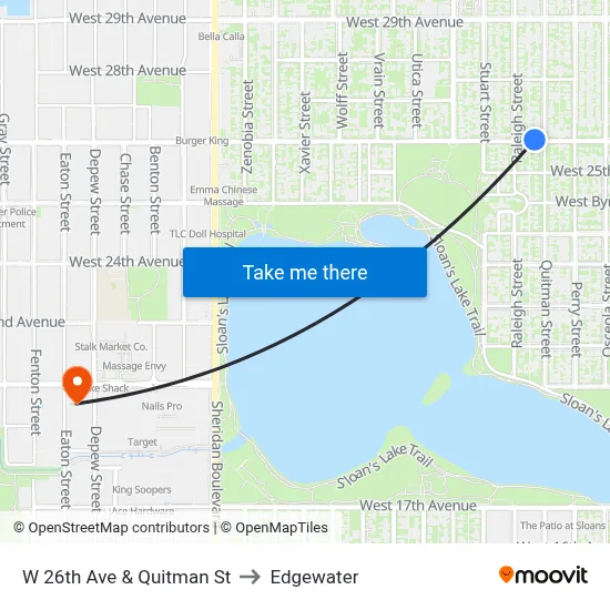 W 26th Ave & Quitman St to Edgewater map