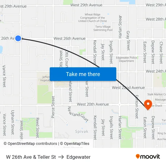 W 26th Ave & Teller St to Edgewater map