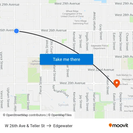 W 26th Ave & Teller St to Edgewater map