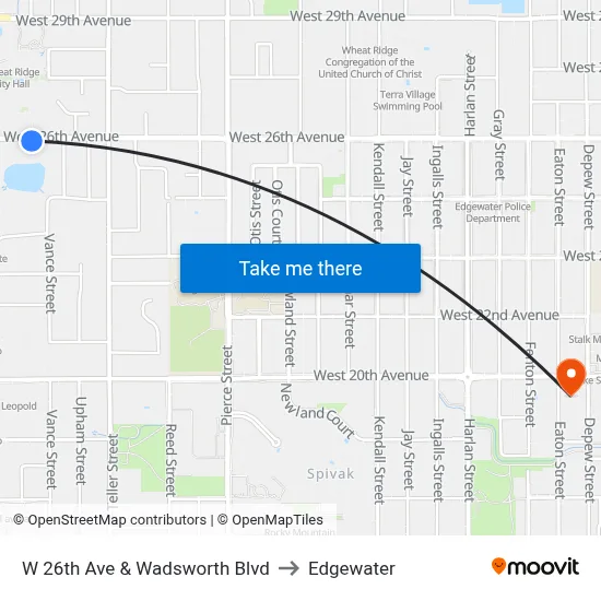 W 26th Ave & Wadsworth Blvd to Edgewater map