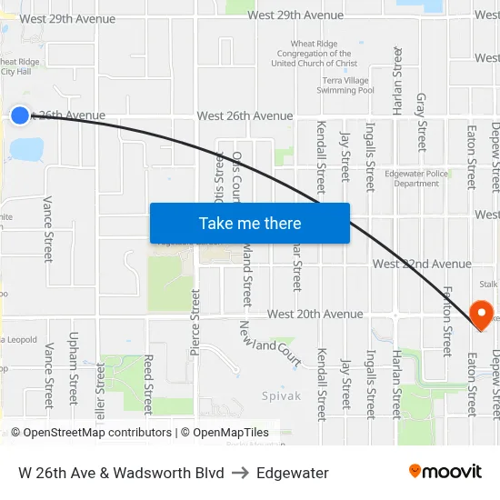 W 26th Ave & Wadsworth Blvd to Edgewater map