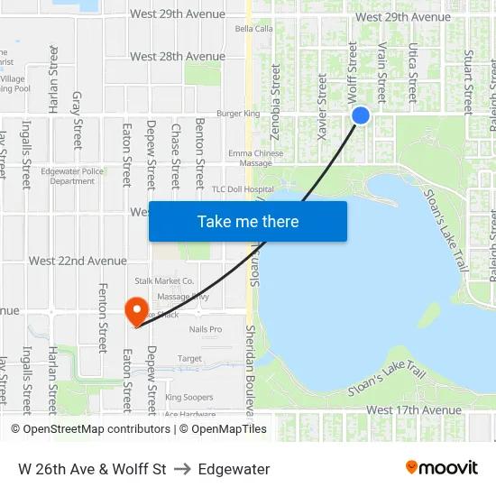 W 26th Ave & Wolff St to Edgewater map