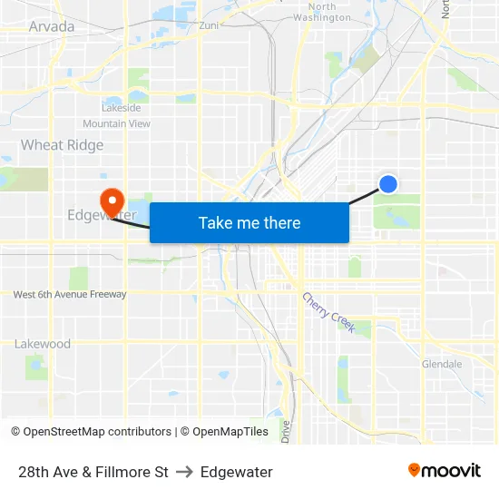 28th Ave & Fillmore St to Edgewater map