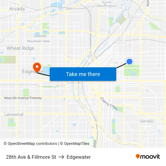28th Ave & Fillmore St to Edgewater map