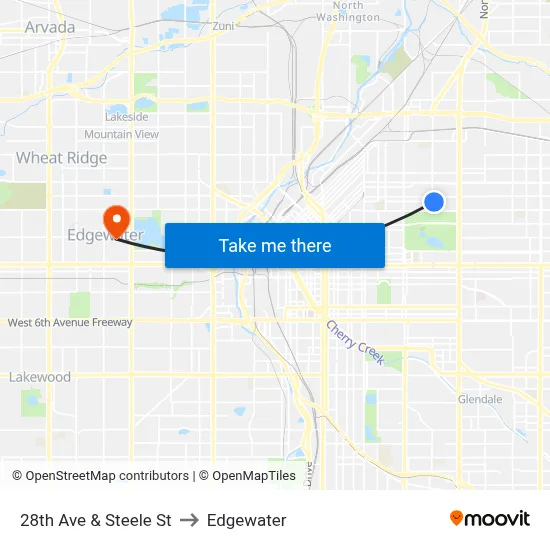 28th Ave & Steele St to Edgewater map