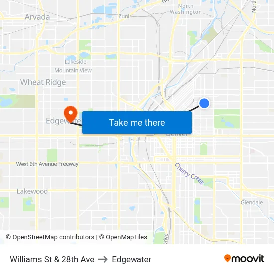 Williams St & 28th Ave to Edgewater map