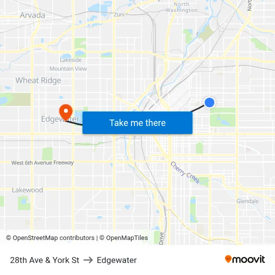 28th Ave & York St to Edgewater map