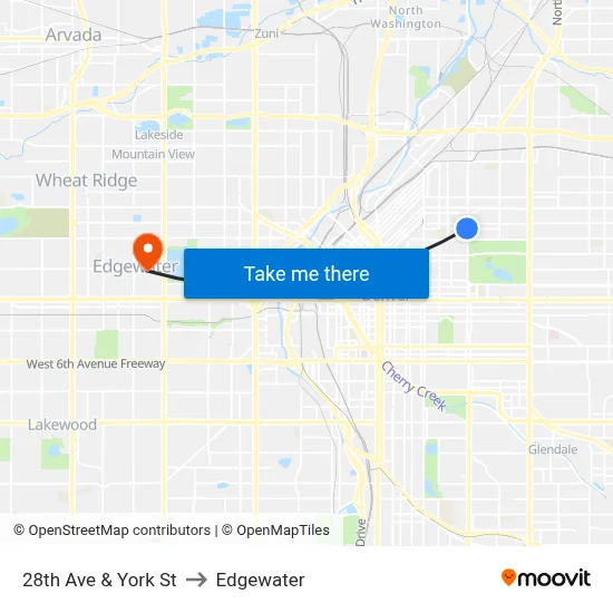 28th Ave & York St to Edgewater map