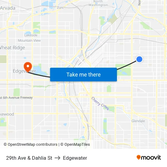 29th Ave & Dahlia St to Edgewater map
