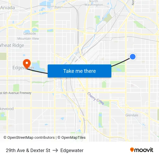 29th Ave & Dexter St to Edgewater map