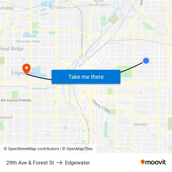 29th Ave & Forest St to Edgewater map