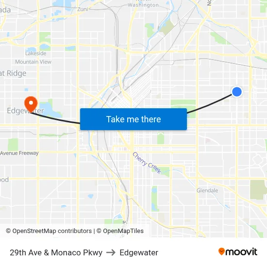 29th Ave & Monaco Pkwy to Edgewater map