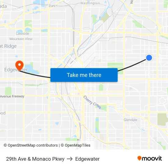 29th Ave & Monaco Pkwy to Edgewater map