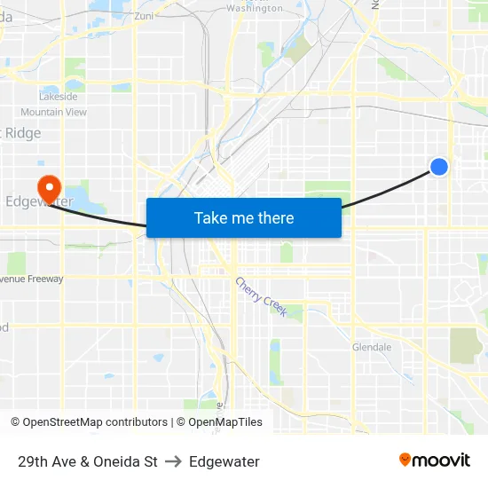 29th Ave & Oneida St to Edgewater map