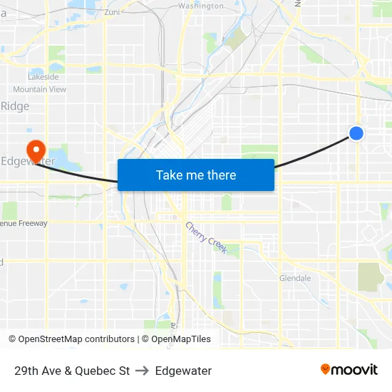 29th Ave & Quebec St to Edgewater map