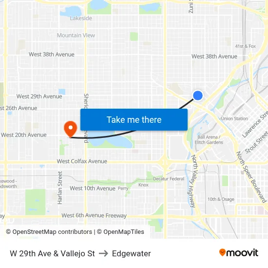 W 29th Ave & Vallejo St to Edgewater map