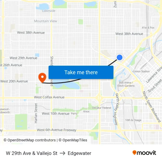 W 29th Ave & Vallejo St to Edgewater map