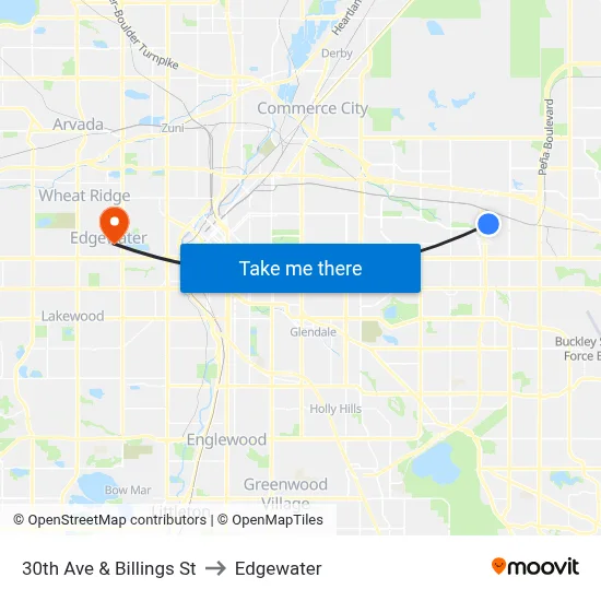 30th Ave & Billings St to Edgewater map