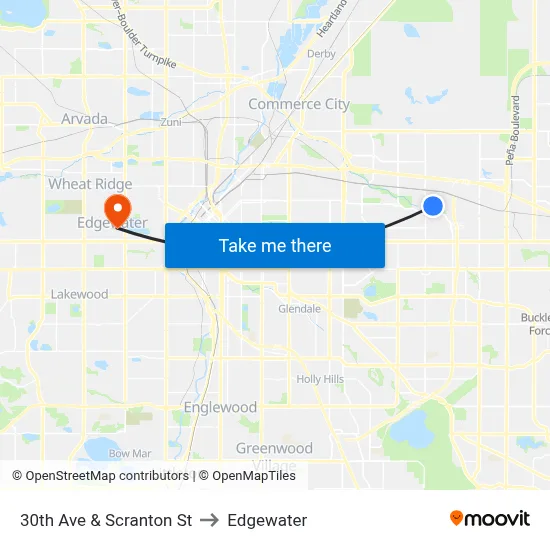 30th Ave & Scranton St to Edgewater map